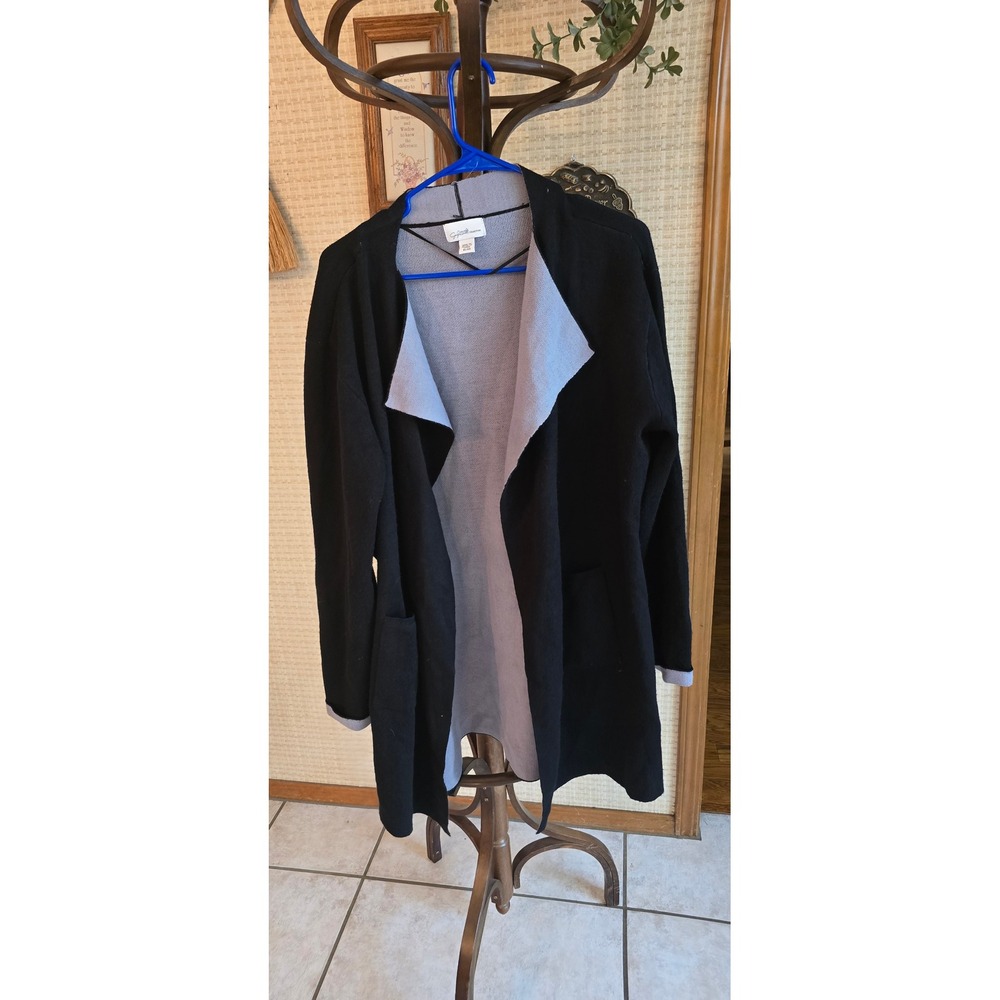Jacklyn Smith Collection Black Grey Open Front Cardigan Sweater XL Pocketed